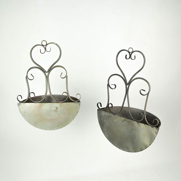 Galvanized Metal Rustic Scroll Wall Pocket Planter Farmhouse Hanging Home Decor - Picture 3 of 3